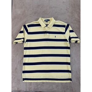 Polo Ralph Lauren Polo Shirt Men XL Yellow Blue White Stripe Rugby Style S/S